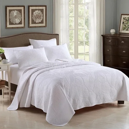 Однотонное хлопковое покрывало, стеганое одеяло, набор из 3 предметов, вышитые стеганые одеяла, покрывало на кровать, наволочка, размер King queen, стеганое покрывало, одеяло - Цвет: White
