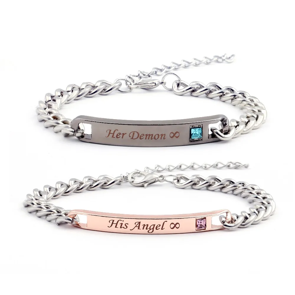 

His Angel & Her Demon Infinite Love Couple Bracelets Men Promise Jewelry For Women Men Drop Shipping Hands Jewelry