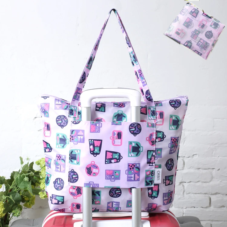 Portable folding shopping bag zipper waterproof eco friendly one shoulder bag travel bag set