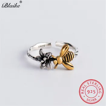 

Antique 925 Sterling Silver Flower Bee Rings For Women Men Minimalist Do Old Ring Open Wedding Bands Engagement Rings Jewelry