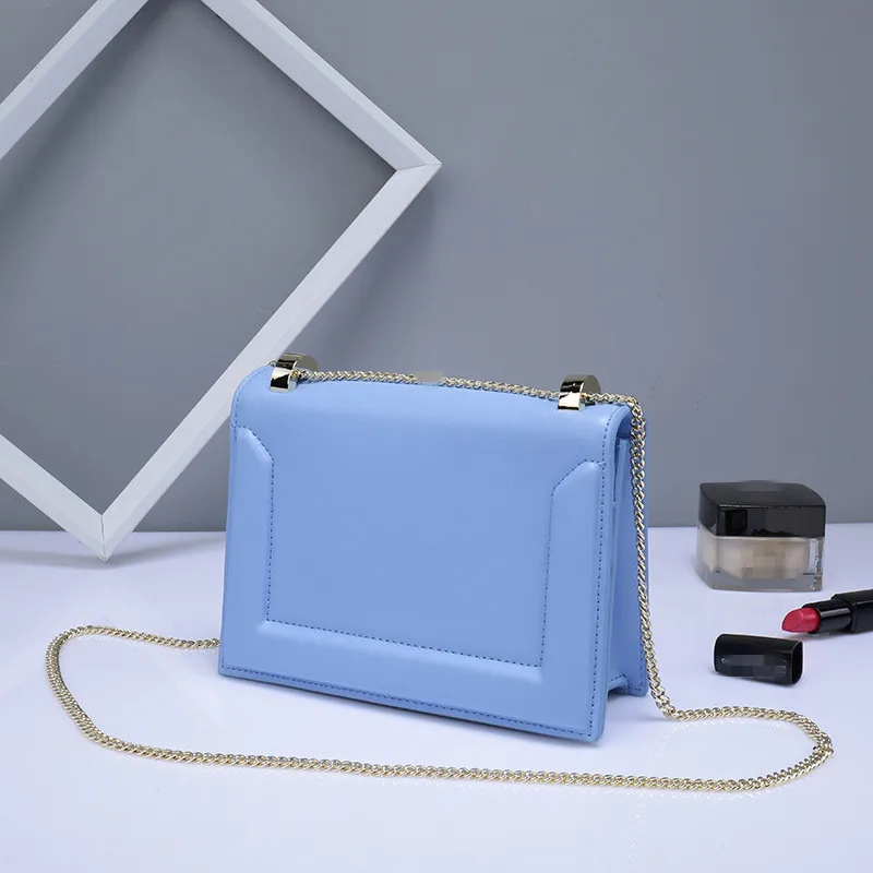 

Fresh Handbags Women Genuine Leather Chains Messenger Bag Crossbody Handbag Ladies Blue Hand Bags Party Cell Phone Pocket