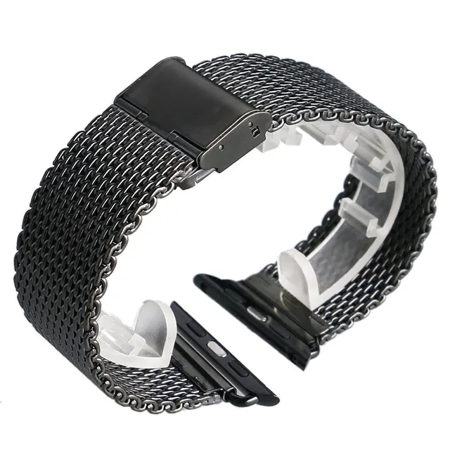 38/42mm Silver/Black Shark Mesh Stainless Steel Apple Watch Band Hook