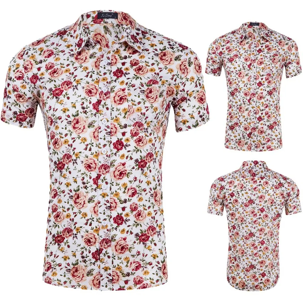 Новая летняя модная мужская рубашка Slim Fit с коротким рукавом с цветочным рисунком модная мужская одежда Большие размеры мужские повседневные рубашки с цветочным принтом