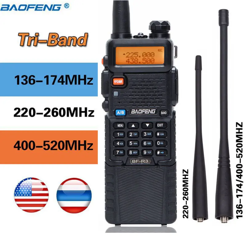 2020 BaoFeng BF R3 трехдиапазонное иди и болтай Walkie Talkie ham 136 174 МГц 220 260 & 400 520 домашнее