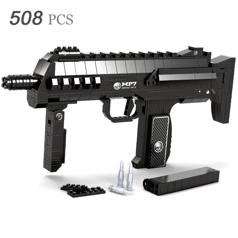 

MP7 Submachine Assault GUN Weapon Arms Model 1:1 3D 508pcs Model Brick Gun Building Block Set Toy Gift For Children