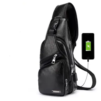 

Men Messenger Charging Leather Movement Usb Chest Outdoor Shoulder Bag A6691