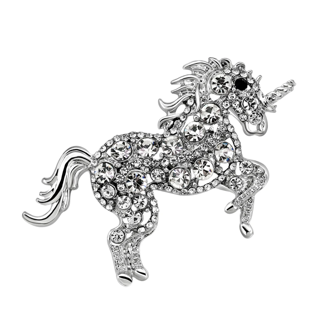 Hot Sa;e Vintage Rhinestone Unicorn Brooches Pins Animal Jewelry Costume Horse Shaped Badge For Coat Bags Clothing Ornament