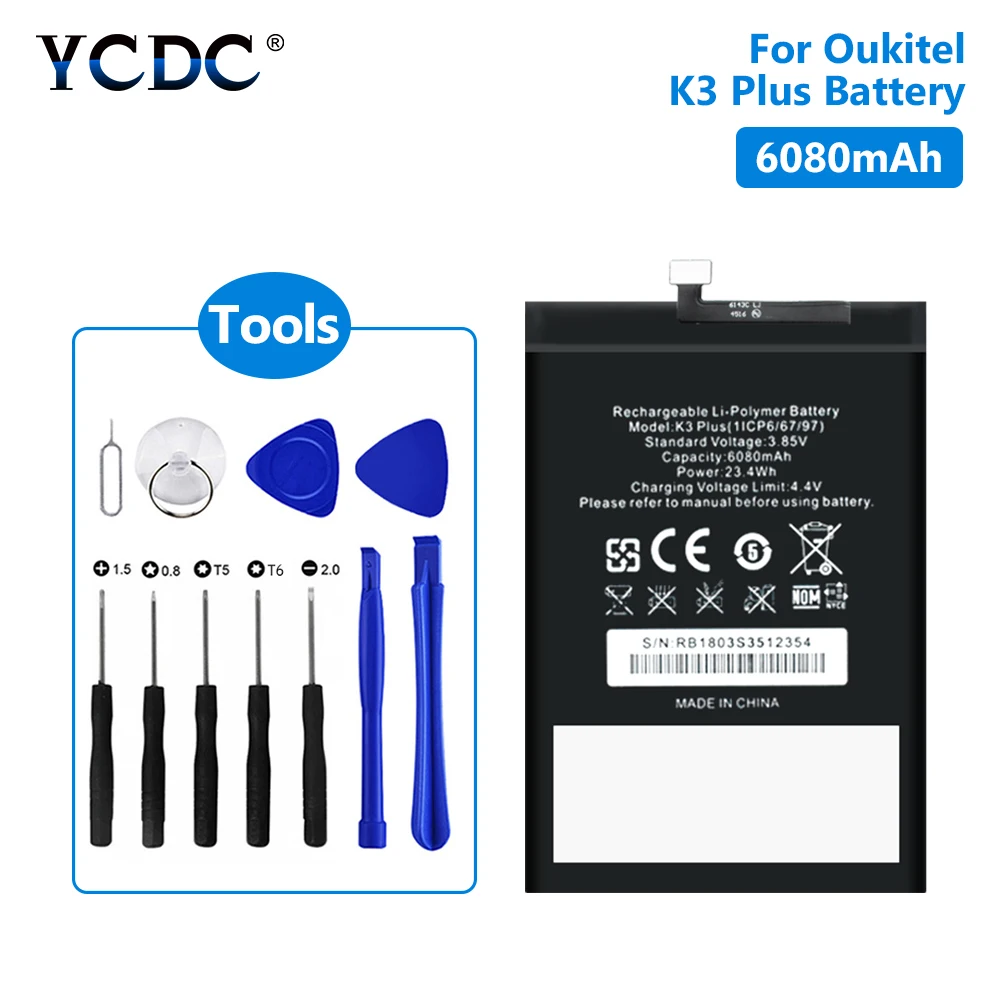 

High Power 6080mAh Lithium Li Ion Batteries For Oukitel K3 Plus Cellphone 3.85V 6080mAh Lipo Mobile Phone Replacement Batteries