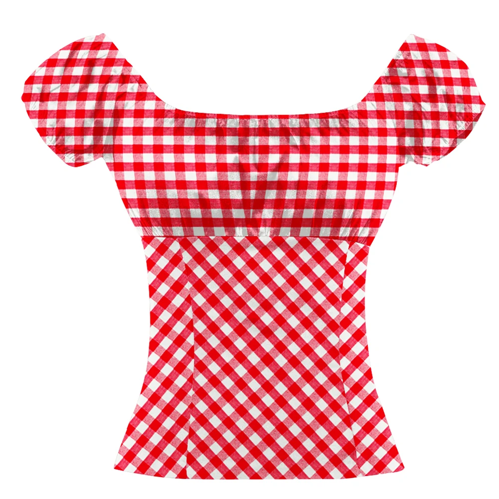 Tops Vintage a para mujer, blusas de cuello oblicuo de algodón con espalda baja, color rojo y blanco de los años 80, ropa de Picnic para vacaciones AliExpress Ropa de mujer