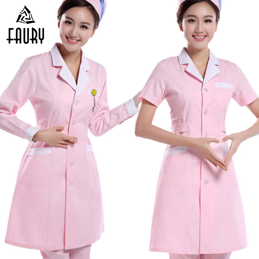 

2018 New Doctor Nurse Uniform Summer Hospital Medical Pharmacy Surgical Uniforms Beauty Salon Scrub Set Women Female Long Coat