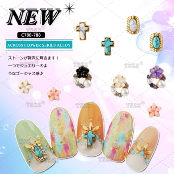 

10pcs/lot Flower Design Nail Studs Pearl Alloy Rhinestones For 3D Strass Nail Art Decorations