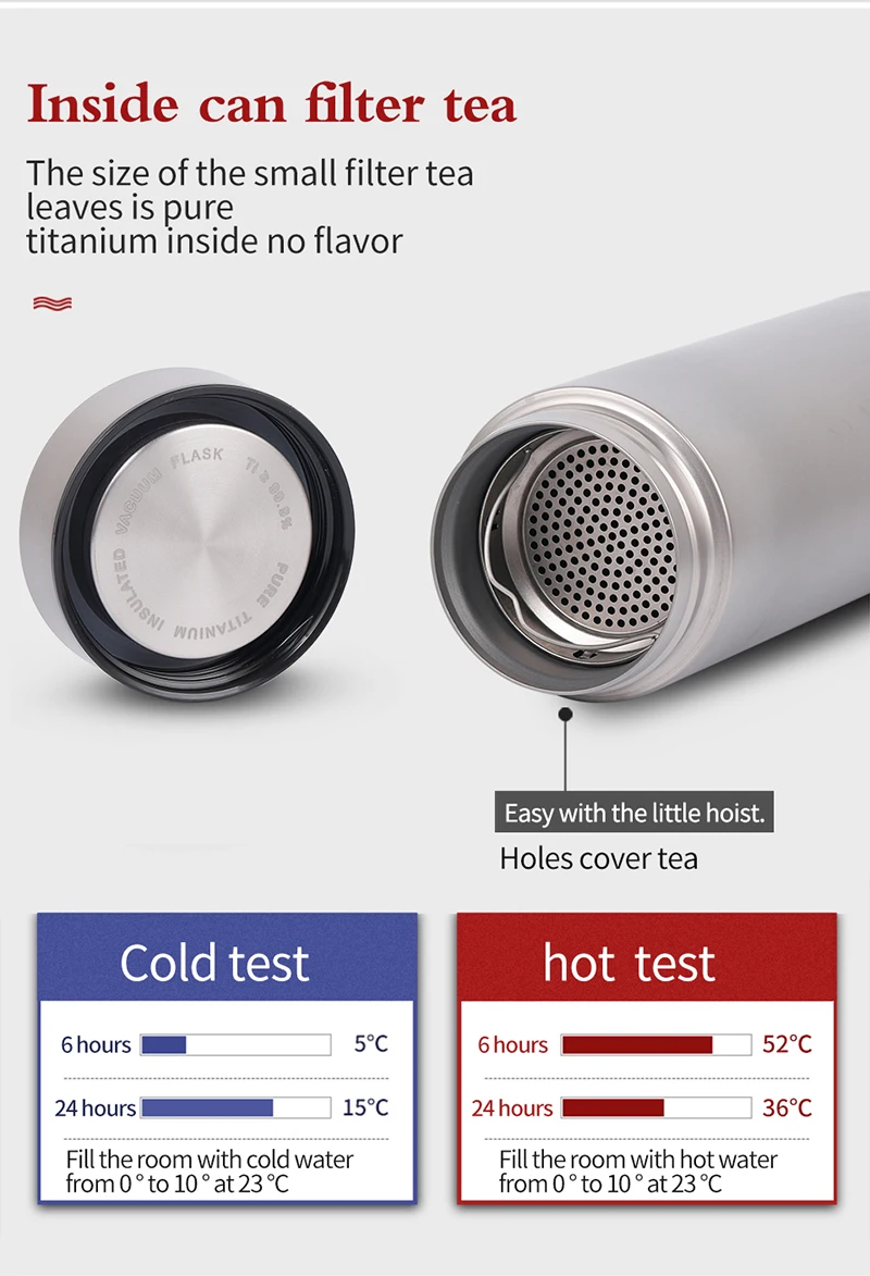 Tiartisan, титановая бутылка, 400 мл, двойная стенка, вакуумный термос, чашка с фильтром для чая, кофе, уличная кружка для питья Ta8401