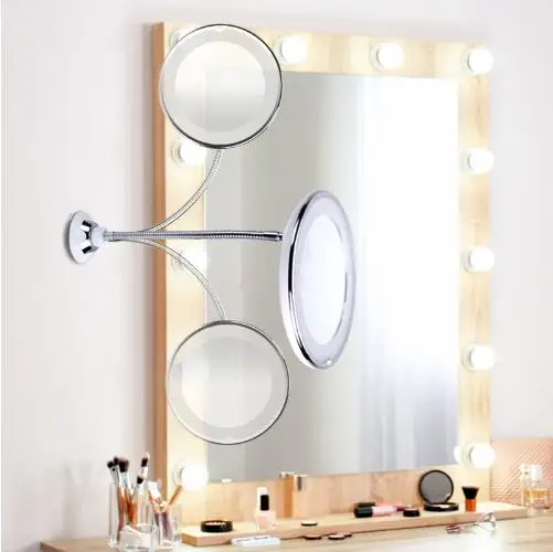 

360 Degree Foldable Mirror Rotating Makeup Flexible Mirror Magnifying Makeup Bath LED Mirror