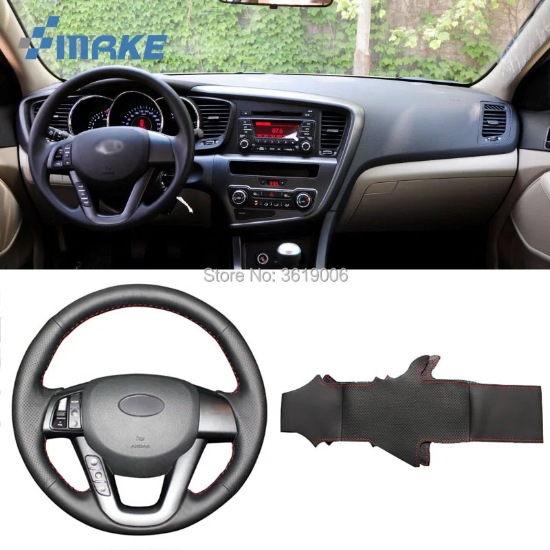 For Kia Optima High Quality Hand stitched Anti Slip Black Leather Red