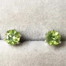 Шпилька из перидота серьги натуральный и настоящий перидот 925 стерлингового серебра серьги ювелирные украшения 0.85ct* 2шт драгоценные камни#16070103