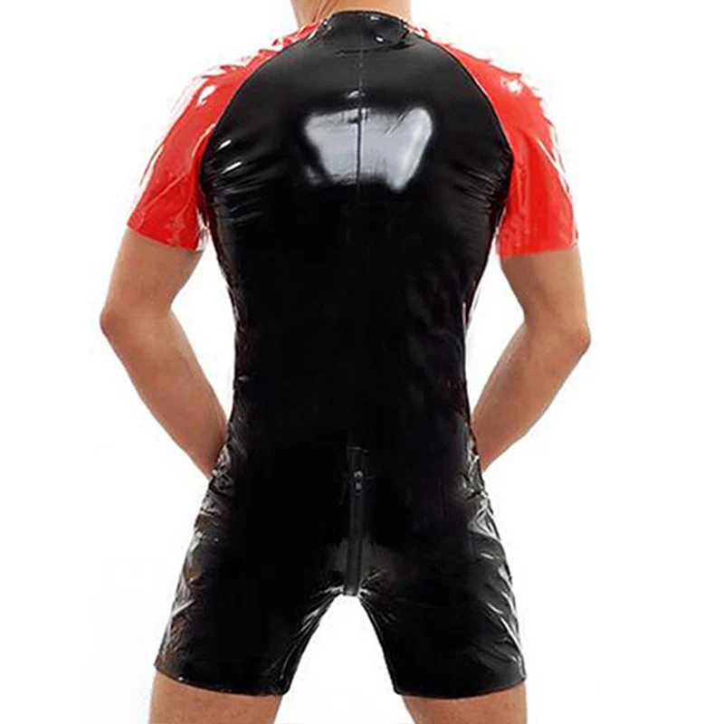 Wetlook Latex Catsuit Leather Man Jumpsuits Black Stretch PVC Bodysuits Sexy Clubwear Men Open Crotch Vinyl Lingerie Body Suit -