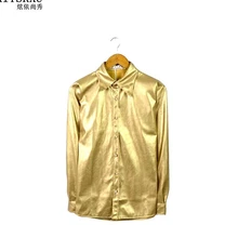 S-XXXL Chromophous PU рубашка с длинным рукавом Тонкая Персонализированная короткая размера плюс Мужская одежда Мужская сценическая певица костюмы рубашка одежда