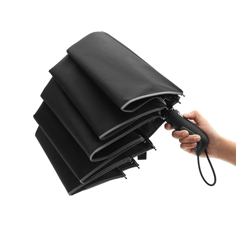 Reflective Fashion 10 Rib Windproof Men Umbrellas Automatic Folding Luxury Car Rain Umbrella Women Black Gray Parasol Outdoor
