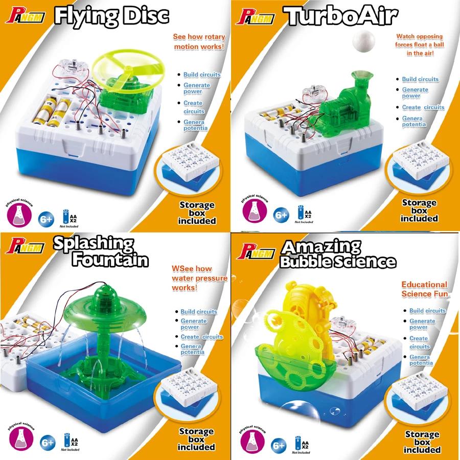 

DIY Circuit Science Kit Build a Bubble Maker,Build a Water Fountain,Flying disc,TurboAir 4 scientific experiments challenge set