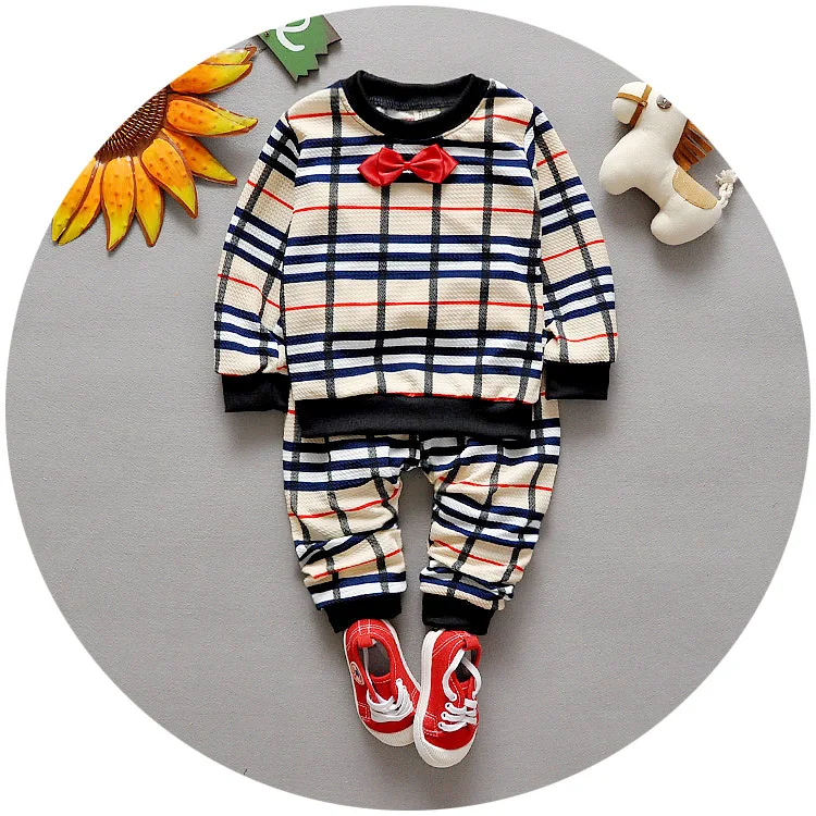 2016 Kids Clothing Set Boy clothing set's Children's Fashion Tie Plaid