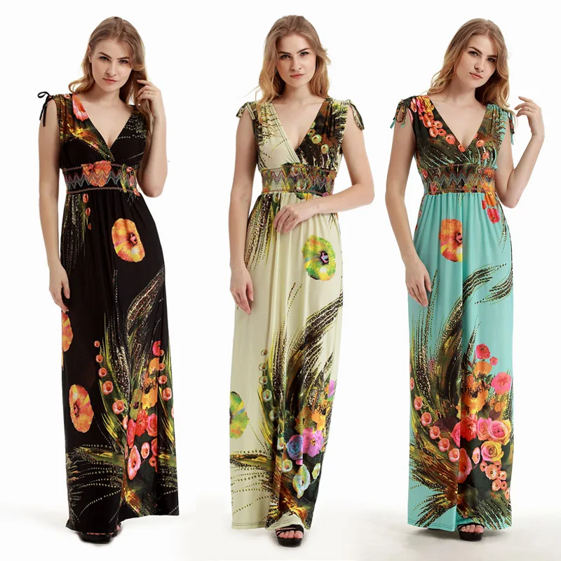 2017 Summer Meryl Womens Sexy Deep V neck Dresses Plus Size Sleeveless ... image.