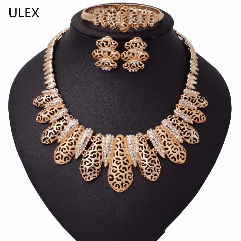 

Dubai Gold Color Jewelry Set Nigerian Wedding woman accessories Rhinestone Jewellery African Beads costume Jewelry Sets