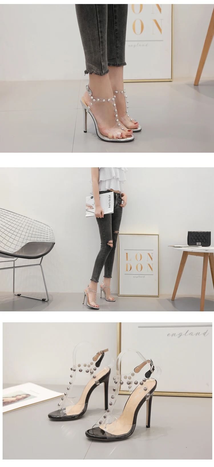 Женские босоножки; обувь знаменитостей в простом стиле; прозрачные босоножки из ПВХ с ремешками и пряжкой; женская обувь на высоком каблуке