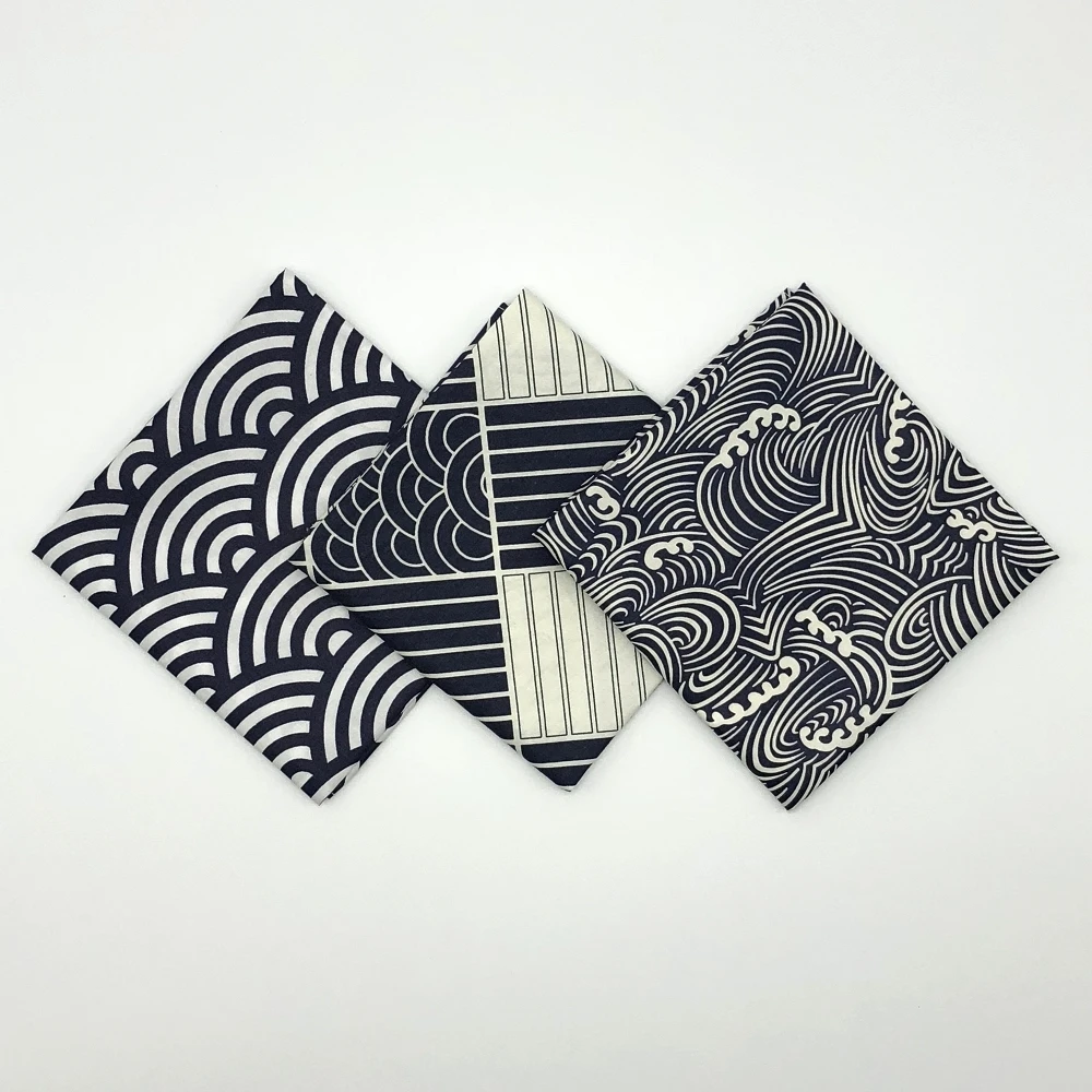

Japanese style big handkerchief cotton 100% / Furoshiki Japan classic Tradition Waves Clouds Grid printed 50cm / Many Uses