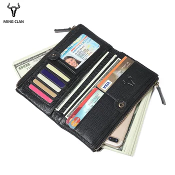 

Mingclan Portomonee Genuine Leather Portomonee Vrouwen Purse With Double Zipper Phone Pocket Coin Purse Card Holder Long Wallet