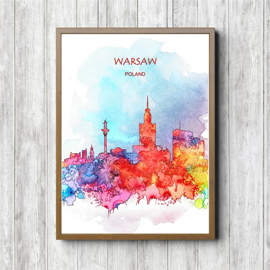 WARSAW city светильник-плакат из желтой крафт-бумаги для дома, гостиной, кафе, бара, паба, Декор, Художественная печать, настенная наклейка,, 42X30 см