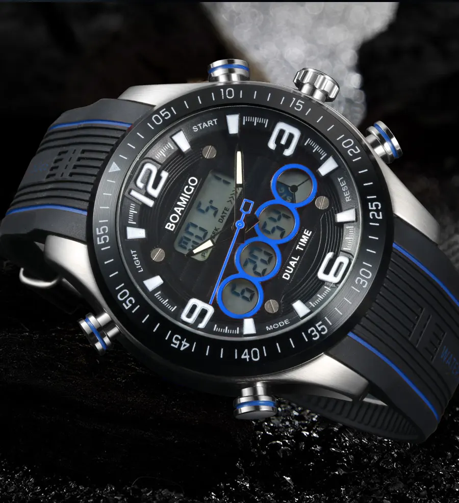 Fashion Quartz Mens Sports Watches Multiple Time Zone LED Digital Wristwatches Rubber Water Resistant Alloy Case Zegarek Meski (20) - 