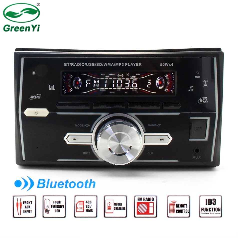 Автомобильный стереомагнитола с Bluetooth, MP3-плеер, поддержка BT/FM/USB/SD, пульт дистанционного управления, 1din, Авторадио, отображение времени громкой связи