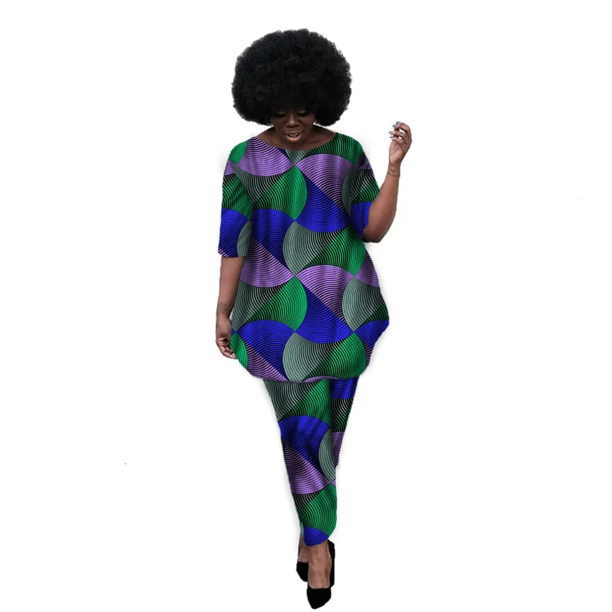 Африканские женские модные топы с принтом+ брюки, комплекты, женская футболка, африканская Женская одежда в африканском стиле, большие размеры, вечерние, по индивидуальному заказу - Цвет: 3