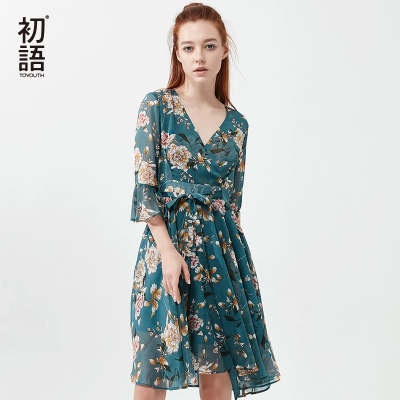 Toyouth Summer font b Floral b font Beach font b Dress b font Fashion V Neck