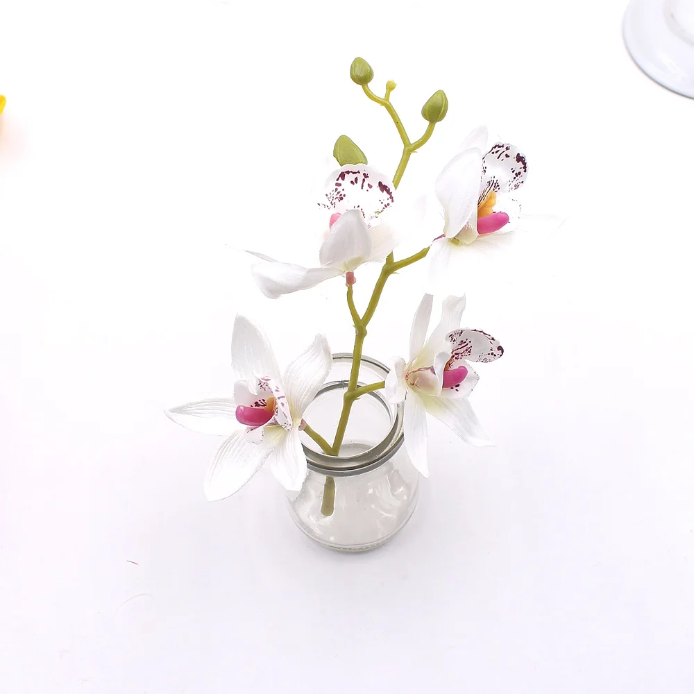4 цветка+ 1 ветка шелковой лилии ручной работы искусственный цветок голова свадебное украшение DIY ВЕНОК Подарочная коробка Скрапбукинг Ремесло искусственный цветок - Цвет: Белый