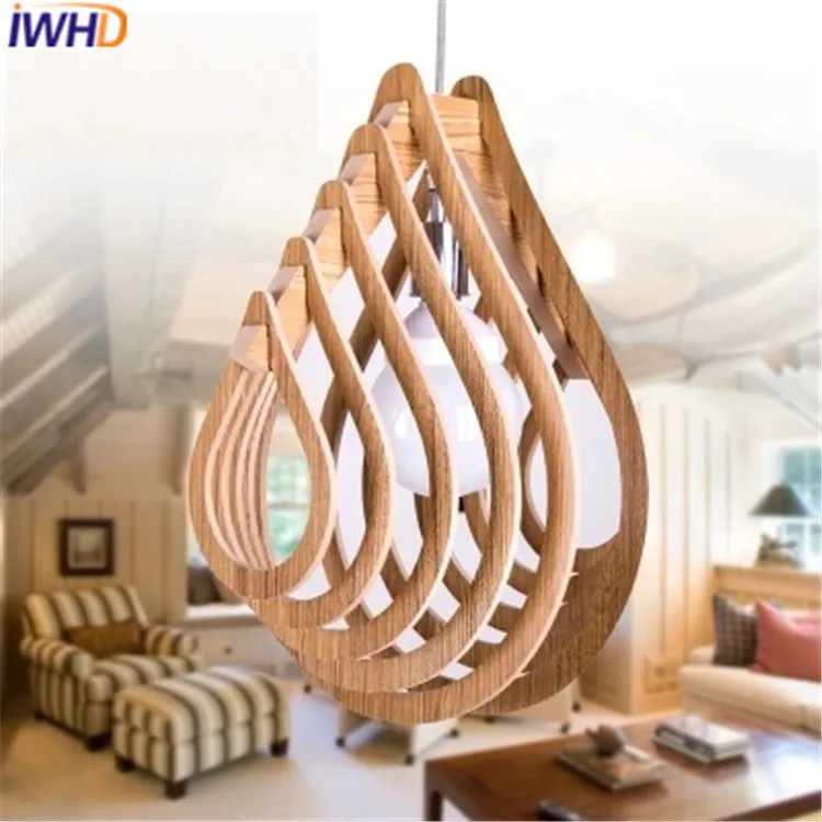 Luces colgantes Led modernas IWHD iluminación de madera creativa lámpara colgante de cocina accesorios de iluminación para lámparas de comedor de restaurante