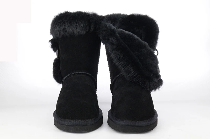 Модная женская обувь с натуральным кроличьим мехом; женские зимние ботинки; зимние ботинки наивысшего качества; женские ботинки из натуральной кожи; теплые зимние ботинки