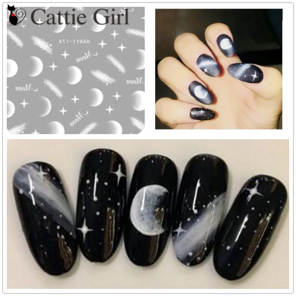 

1 Sheet Moonlight 3D Nail Art Stickers Moon Eclipse Nail Sticker Star Adhesive Starry Night Nail Decals Marble Nail Decorations