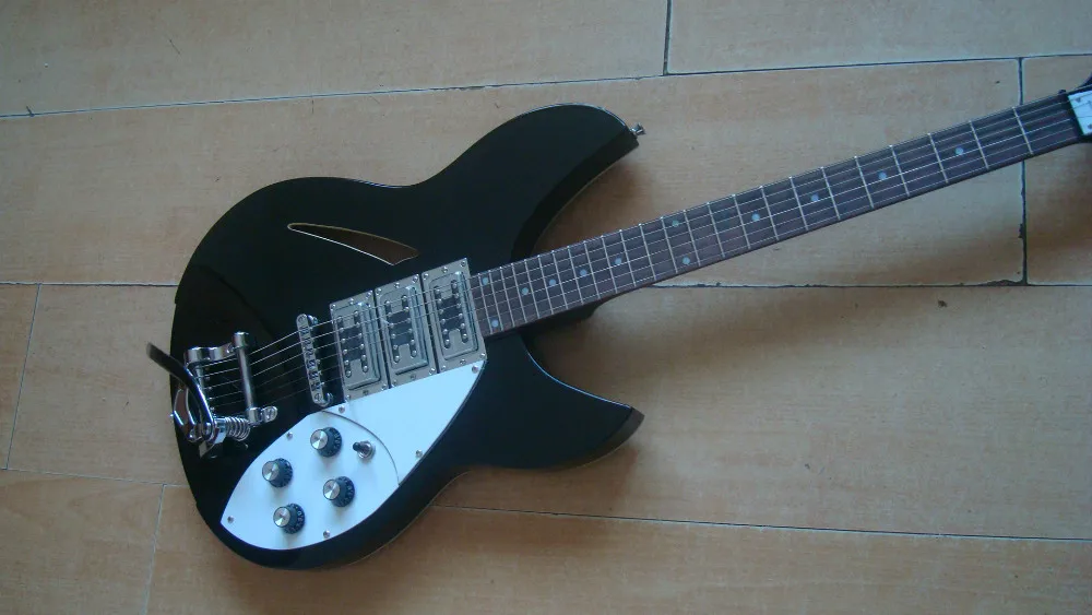 brand new Rick backer black hollow body guitar 3 pickups bigsby tremolo 6 strings maple top one piece of neck free shipping