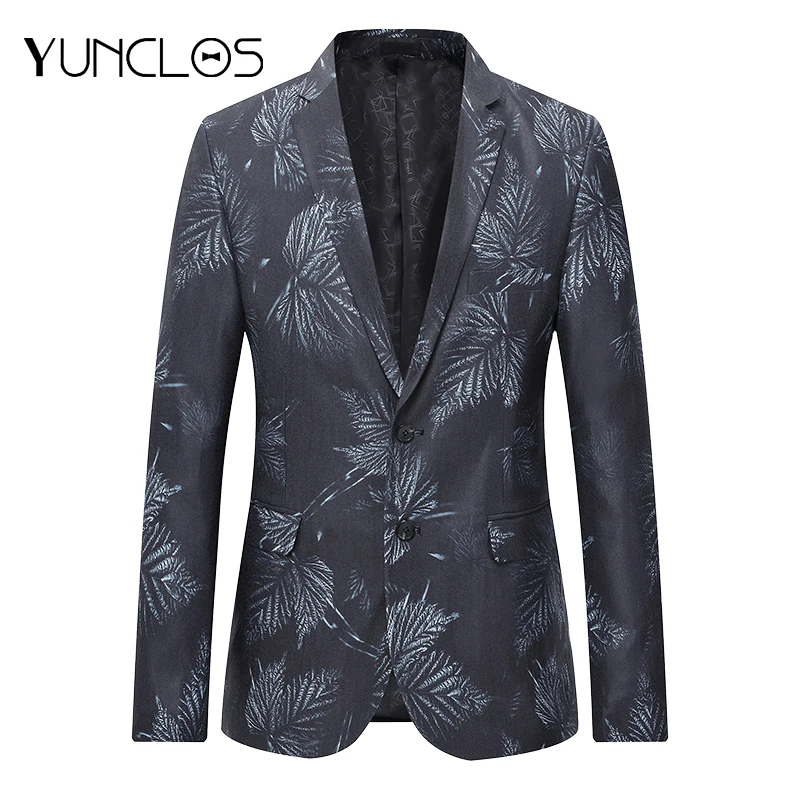 

YUNCLOS Autumn New Men's Suit Blazer Slim Fit Printed Men Suit Jacket High Quality Casual Wedding Party Male Blazer