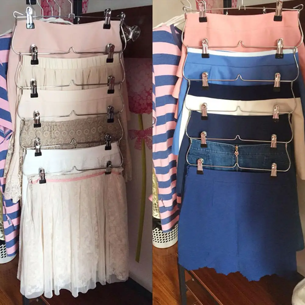

Clothes Hanger :Family Heavy Duty 6 Tiers Skirt Pants Clothes Hanger Metal Foldable Organizer