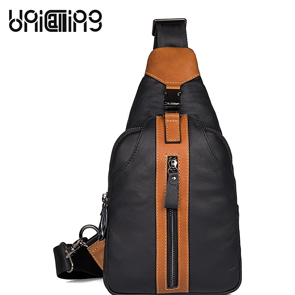 

UniCalling New style cow leather men chest Bag Retro Genuine Leather men bag zipper hasp men messenger bags