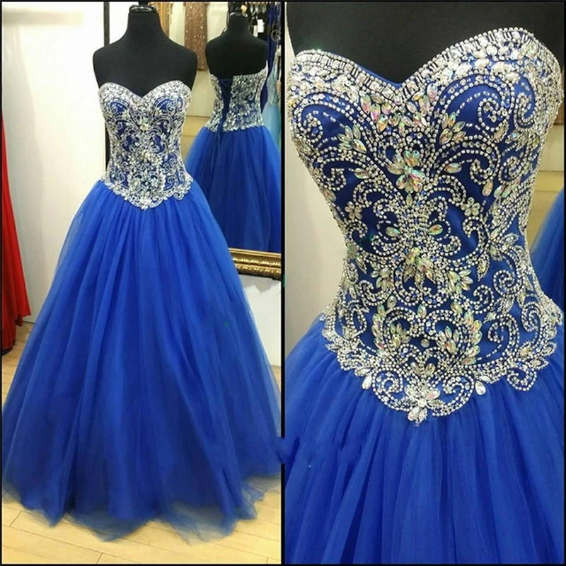 Luxury Crystals Blue Evening Dresses Sparkly Off the Shoulder A Line