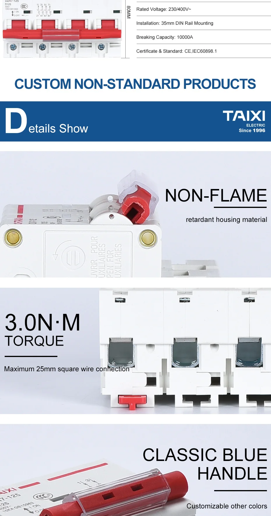 DZ47-125 NC 80A 100A 125A MCB DZ47S 4P Мини автоматический выключатель D Кривая трехфазный четырехпроводной 1P 2P 3P