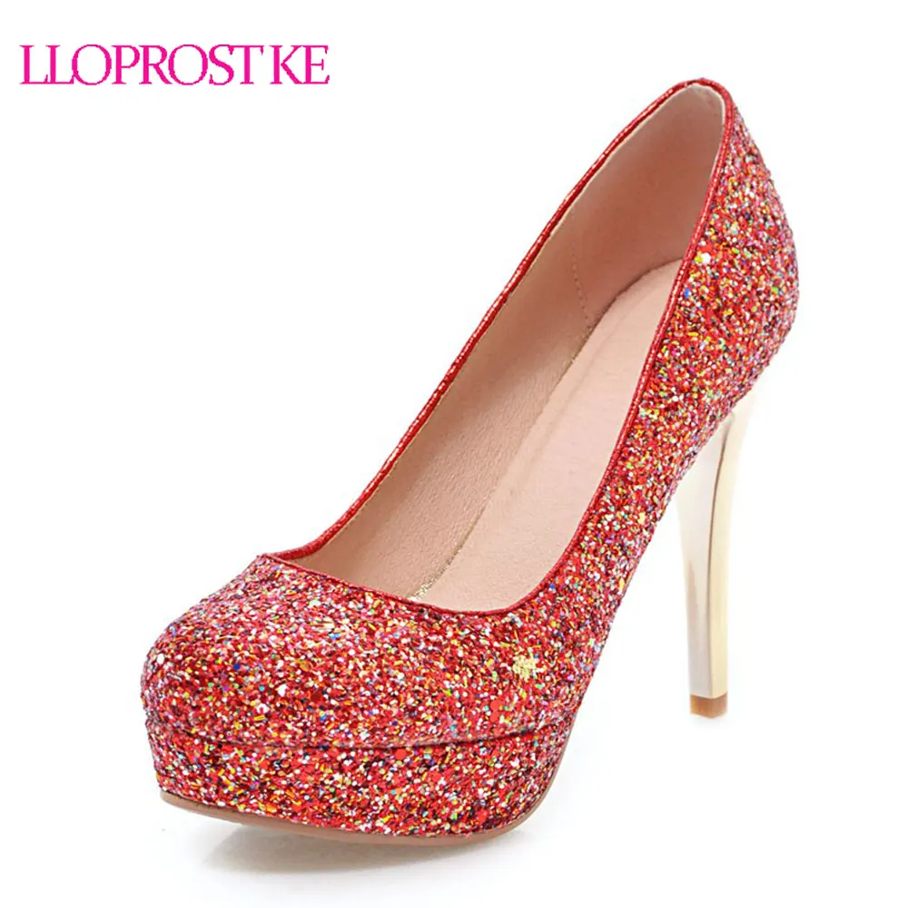 Lloprost ke Women Pumps High Heels Platform Gold Silver Glitter Party