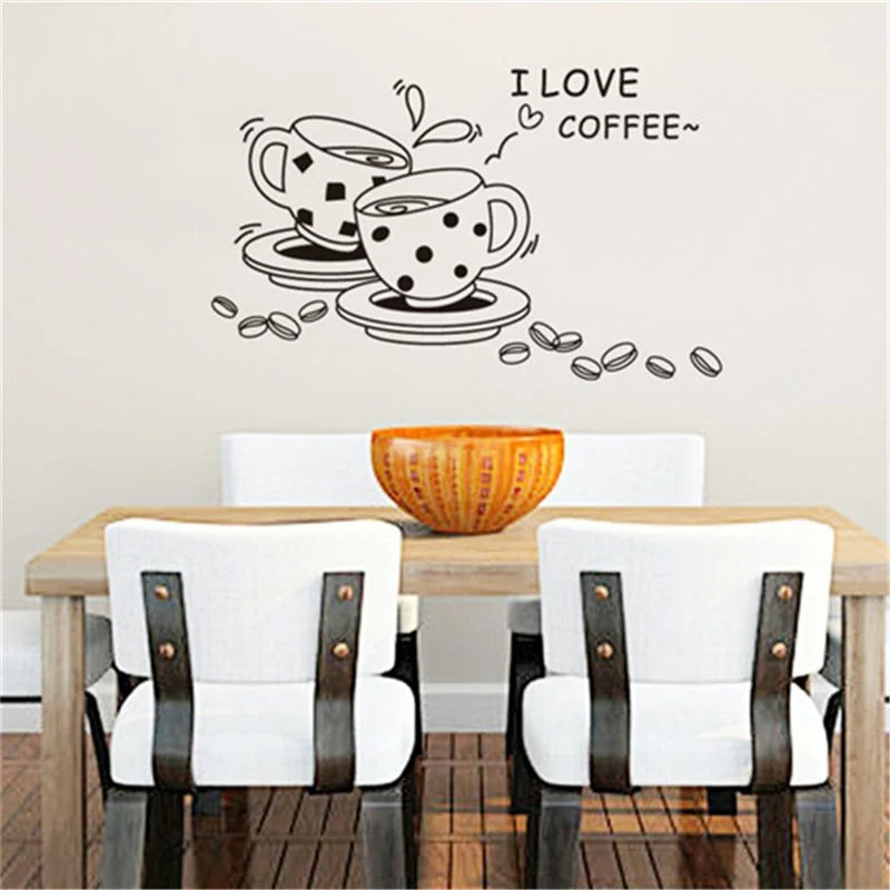 I love coffee wall Sticker decal removable cute coffee cup wall sticker Kitchen Restaurant vinyl wall stickers Home Decor H7