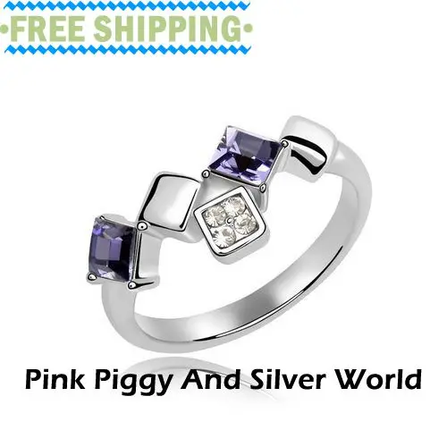 Fashion Purple 3.70g Wedding Bands Romantic Gold Plated Austrian Crystal Geometric Women Ring 2014 Compatible With Party | Украшения и