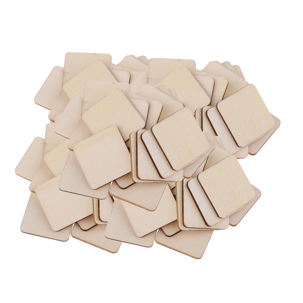 100Pcs Rectangle/Square MDF Unfinished Wood Pieces Cutouts Blank Plaque Sheets for DIY Art Craft Pyrography Decoration Ornaments