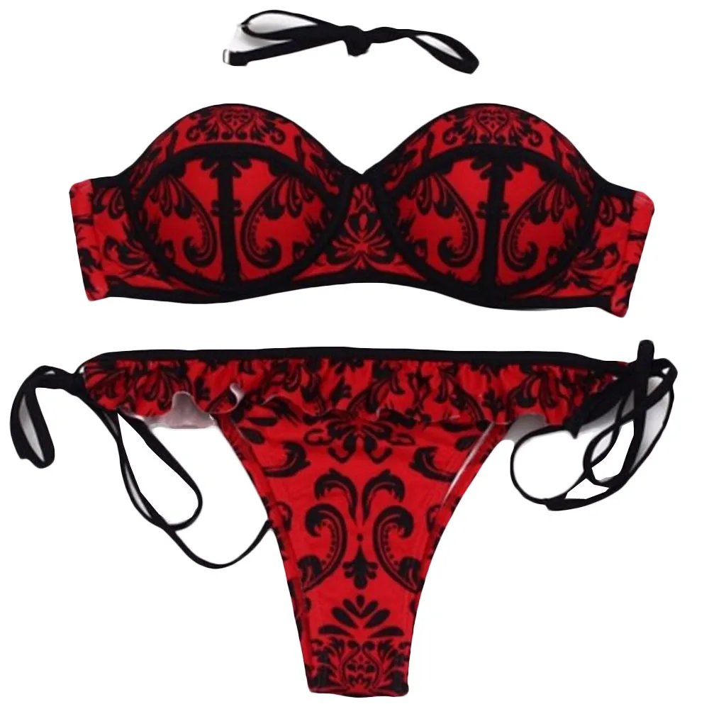 

Vintage Women Bikini Set Swimwear Brazilian Push-Up Padded Sexy Printed Halter Swimsuit Beachwear maillot de bain Biquini C0484