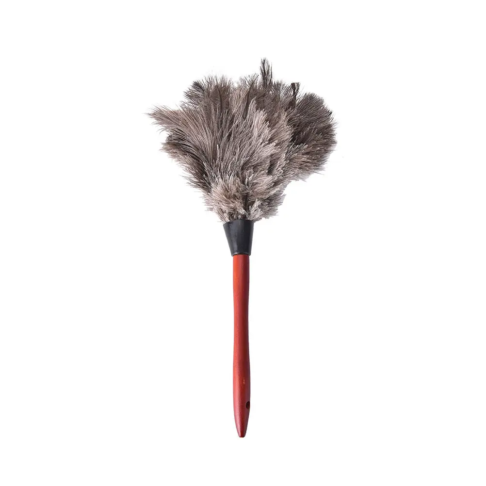 

38cm Anti-static Natural Ostrich Feather Fur Dust Duster Cleaning Brush Tool Wooden Handle Grey